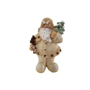 Vintage Ceramic Santa Claus Figurine With Tree &‎ Gift Bag 6" christmas decor